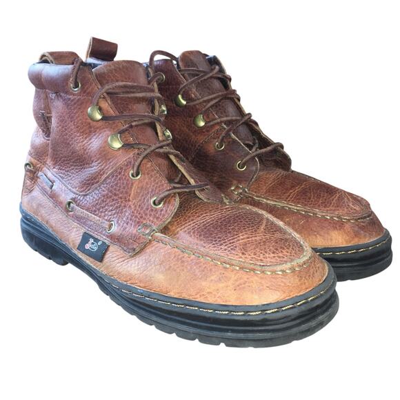 Justin Mens 10 M Chukka Moc Toe Boot Brown Rustic Cowhide Leather Cowboy 991 - Picture 1 of 12